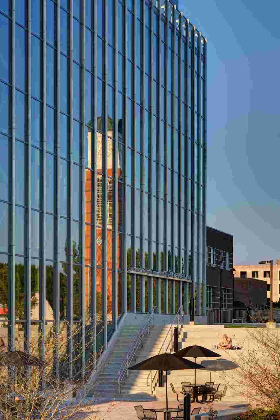 Clock Tower Reflection off the Library